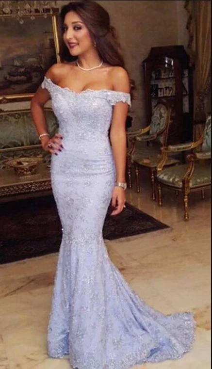 Today's Special lilac mermaid off shoulder lace elegant long prom dress, PD0505
