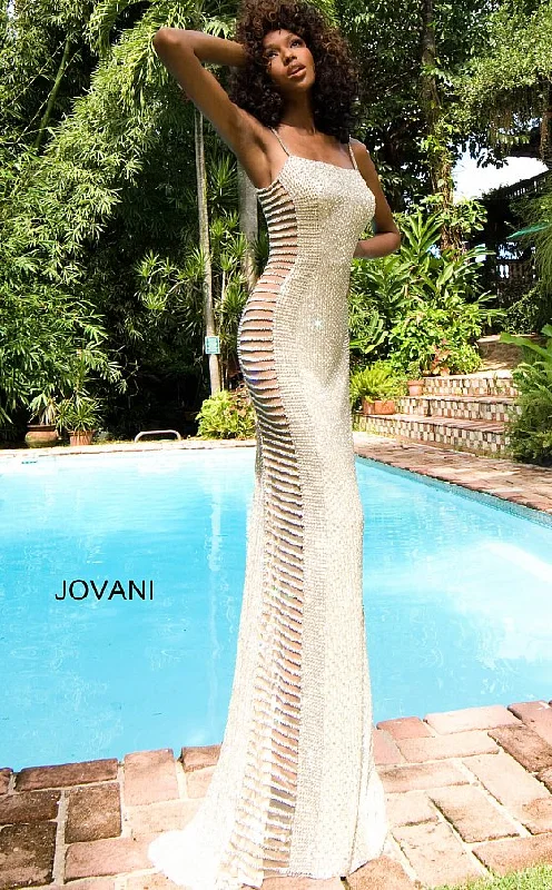 Shop and Save Jovani Couture S4261 Long Crystal Rhinestone Formal Dress Evening Gown Sheer Side Shop and Save Jovani Couture S4261 Long Crystal Rhinestone Formal Dress Evening Gown Sheer Side