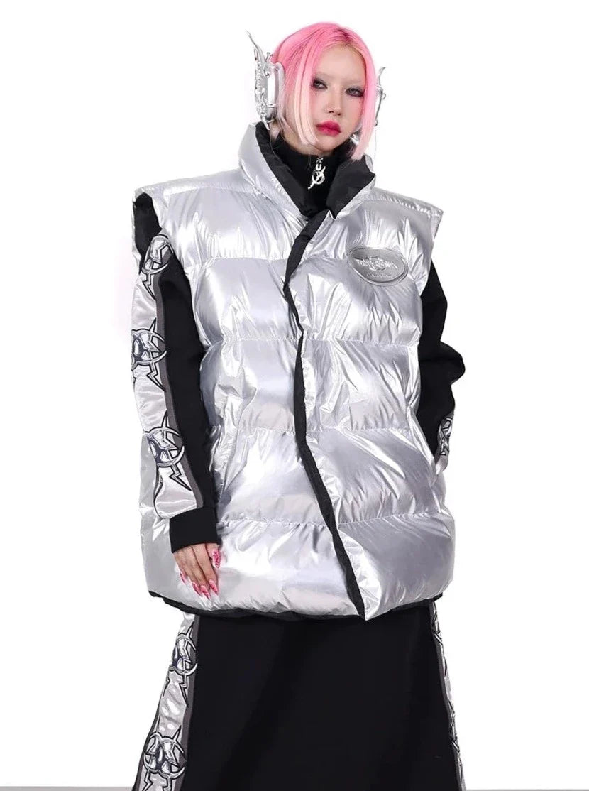 Hurry In PINKSPINK Reversible Puffer Vest - Silver/Black