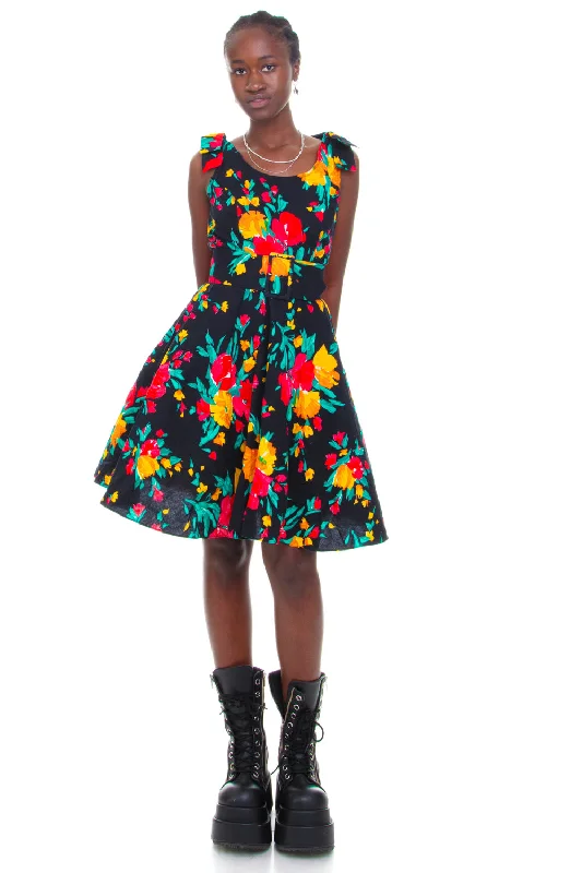 Year-End Sale Vintage 80's Flower Bow Party Dress - S/M