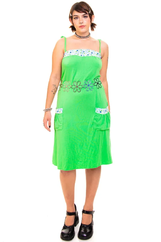 Major Savings Vintage Y2K Lu Lu Lame Green Floral Tank Dress - M/L
