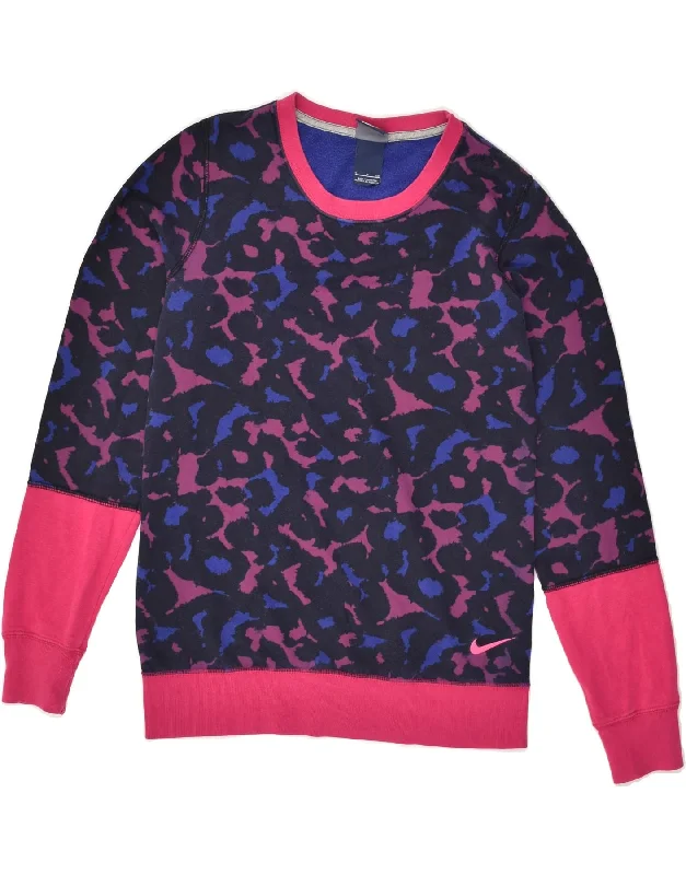 Midnight Sale NIKE Womens Crazy Pattern Sweatshirt Jumper UK 10 Small Navy Blue