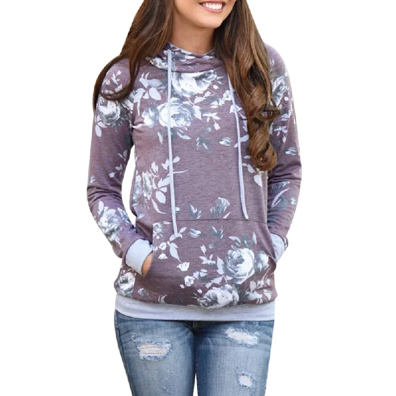 Super Sale Womens Autumn Winter Floral Loose Hoodie Sweatshirt Pullover Tops Blouse