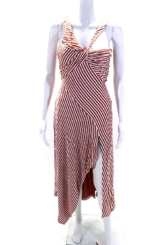 Deal Frenzy Jonathan Simkhai Womens Striped Satin Halter Midi Dress Red White