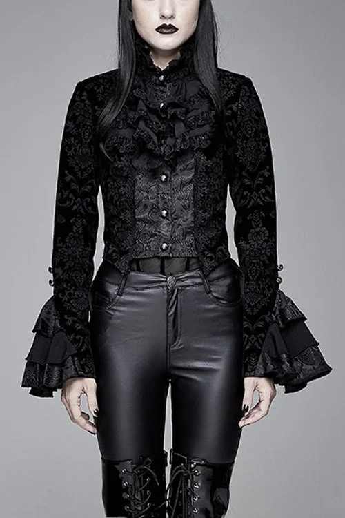 Discount Mania Black Gothic Lotus Leaf Corsage False Two Piece Womens Swallow Tailed Coats