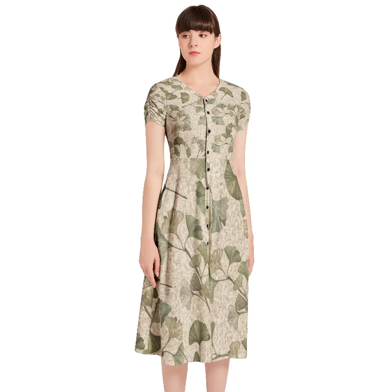 Act Now Puff Sleeve Button Through Dress