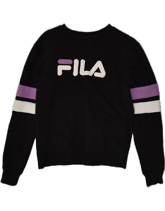 Huge Discounts FILA Womens Graphic Sweatshirt Jumper UK 10 Small Black Cotton