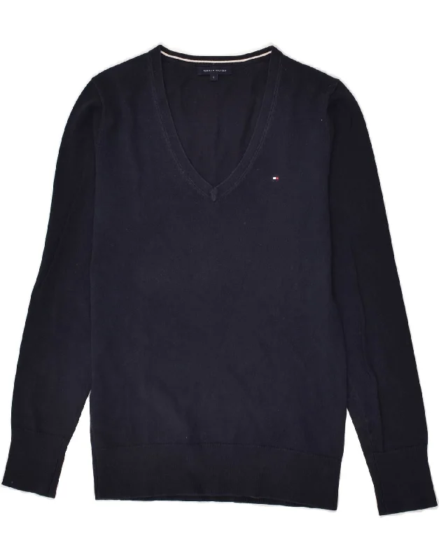Lowest Prices TOMMY HILFIGER Womens V-Neck Jumper Sweater UK 10 Small Navy Blue Cotton Lowest Prices TOMMY HILFIGER Womens V-Neck Jumper Sweater UK 10 Small Navy Blue Cotton
