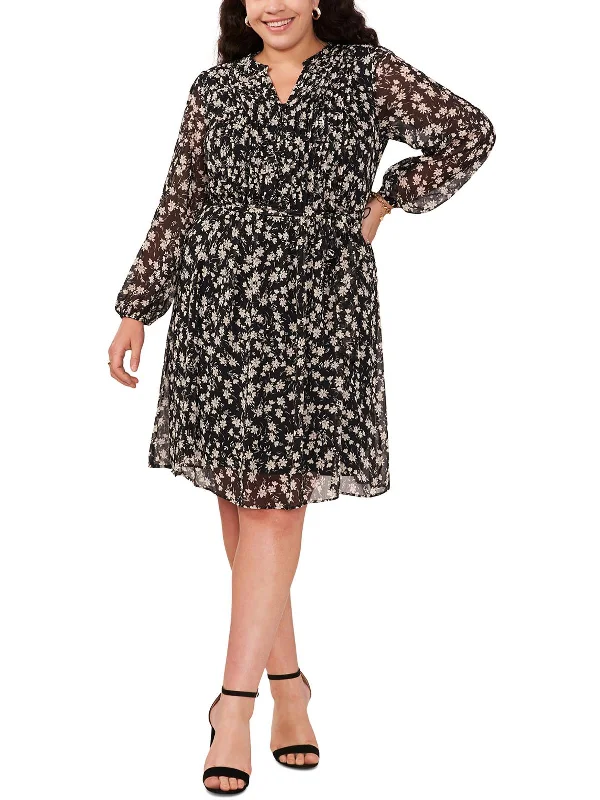 New Markdowns Plus Womens Pintuck Midi Shirtdress