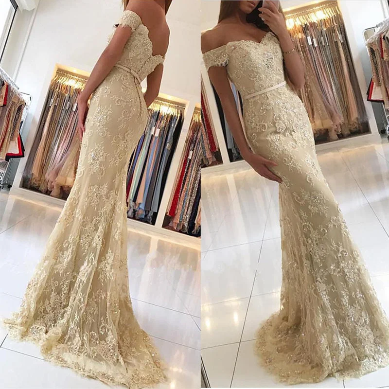 Referral Discount Champagne Lace Prom Dresses Long Evening Formal Gown Off Shoulder Vestido De Festa Referral Discount Champagne Lace Prom Dresses Long Evening Formal Gown Off Shoulder Vestido De Festa