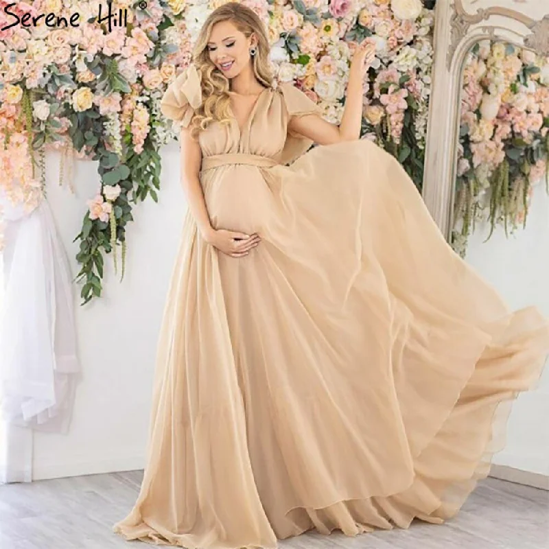 Super Deal Serene Hill Gold Simple Short Sleeves Evening Dresses Gowns 2024 Pregnant Photography For Women Party HA2518 Super Deal Serene Hill Gold Simple Short Sleeves Evening Dresses Gowns 2024 Pregnant Photography For Women Party HA2518