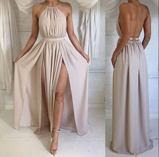 Incredible Offers sexy backless halter side slits long prom dress, PD5886
