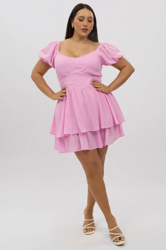 Unmissable Offer Pink Picot Trim Milkmaid Mini Dress