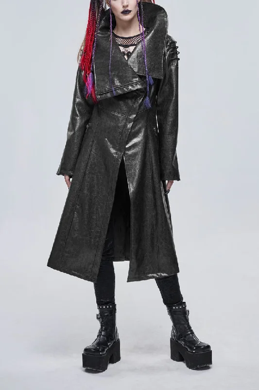 Best Bargains Black/Gray Large Neckline Design Long Leather Shoulder String Decoration Women's Punk Jacket Best Bargains Black/Gray Large Neckline Design Long Leather Shoulder String Decoration Women's Punk Jacket
