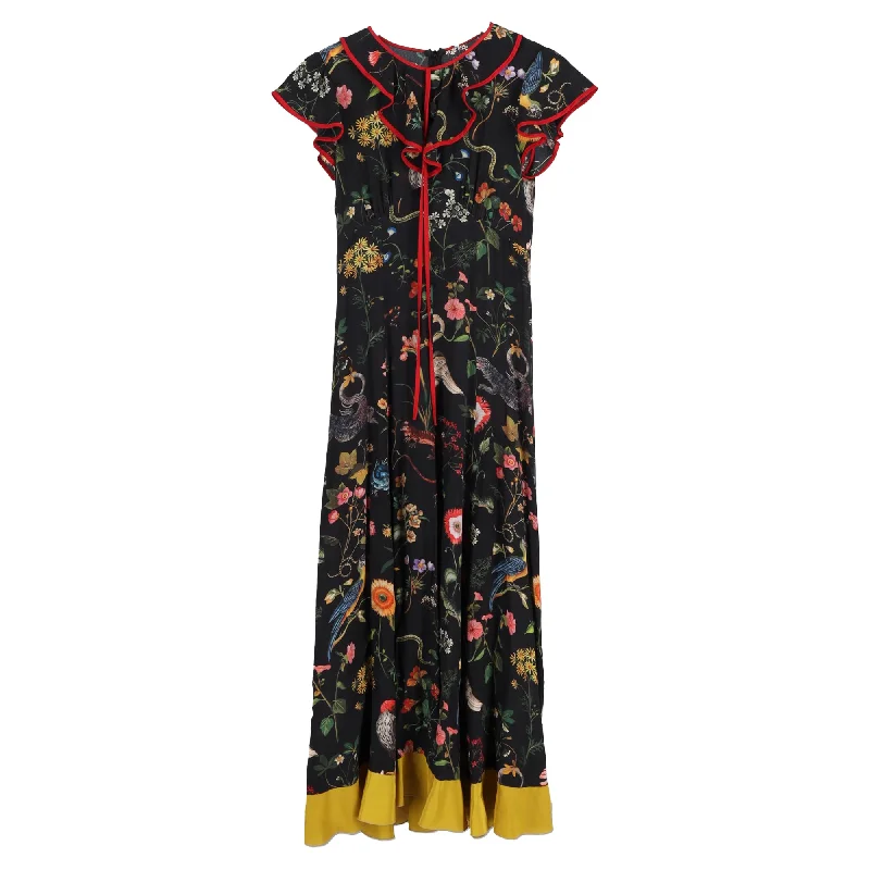Savings Event Red Valentino Floral Print Maxi Dress in Black Silk