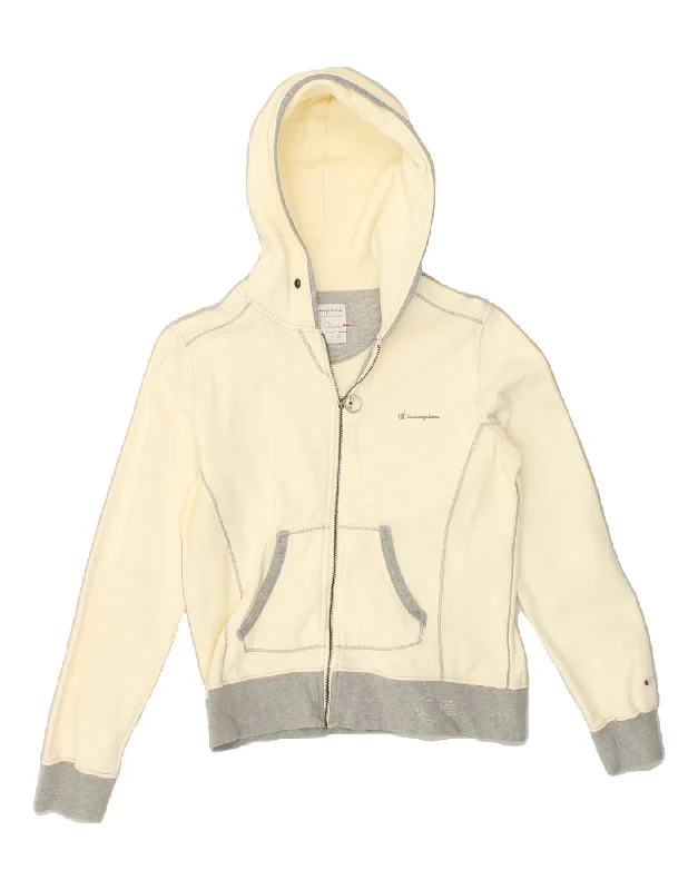 Year-End Sale CHAMPION Womens Zip Hoodie Sweater UK 8 Small White Colourblock Cotton