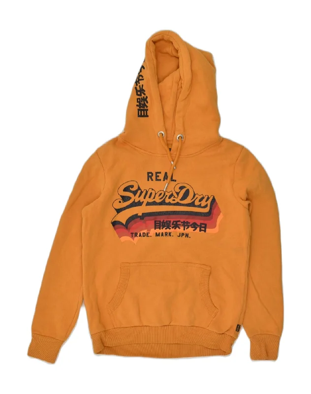 New Markdowns SUPERDRY Womens Graphic Hoodie Jumper UK 12 Medium  Orange Cotton