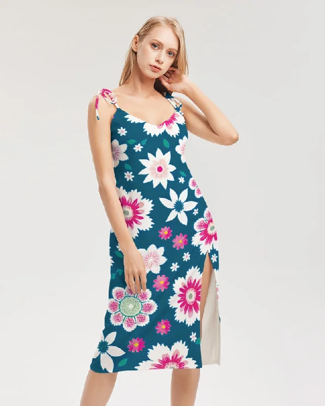 Incredible Offers Beautiful floral pattern Women's All-Over Print Tie Strap Split Dress