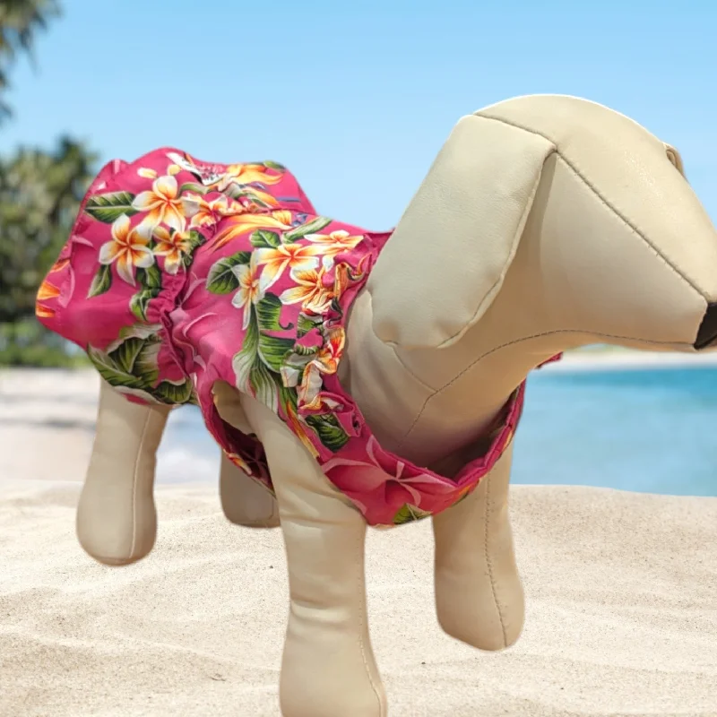 Hurry In Tropical Radiance: Vivid Pink Plumeria & Bird of Paradise Dog Dress