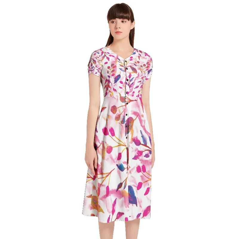 Friends and Family Sale Puff Sleeve Button Through Dress