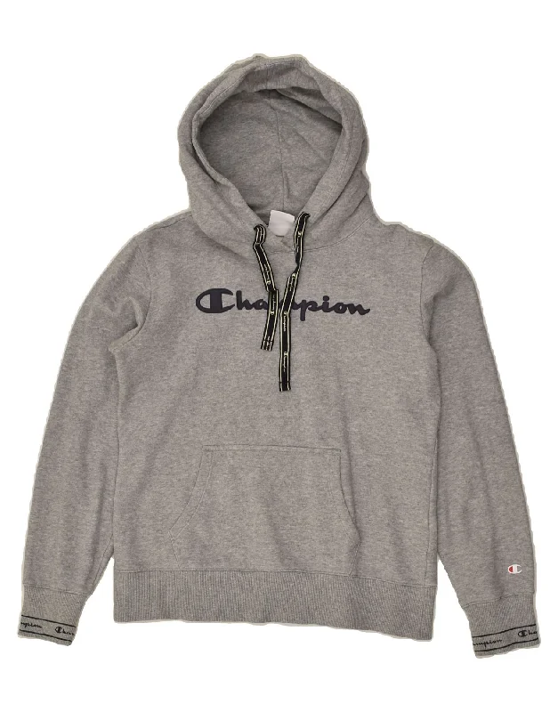 Limited Edition CHAMPION Womens Graphic Hoodie Jumper UK 14 Large Grey Cotton