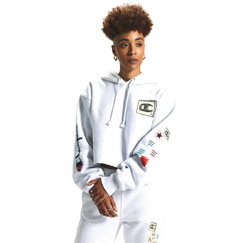 Today's Special Champion Scrabble Reverse Weave Cropped Cut-Off Women's Hoddie Silver Grey Today's Special Champion Scrabble Reverse Weave Cropped Cut-Off Women's Hoddie Silver Grey