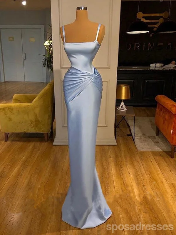 Stock Clearance Unique Blue Sheath Spaghetti Straps Cheap Long Prom Dresses Online,13001