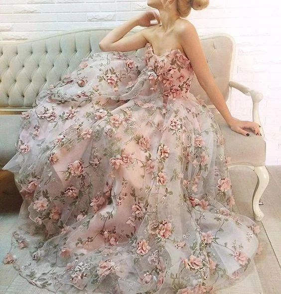 Hurry In new arrive charming flower appliques long prom dress strapless evening dress, BD1627 Hurry In new arrive charming flower appliques long prom dress strapless evening dress, BD1627