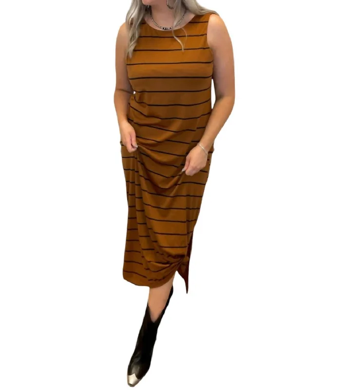 Clearance Sale Simple & Perfect Striped Maxi Dress In Toffee