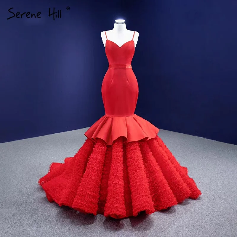 Amazing Deals Serene Hill Red Ruffles Mermaid Wedding Dresses 2024 Spaghetti Strap Elegant Sexy Bride Gowns HM67311 Custom Made