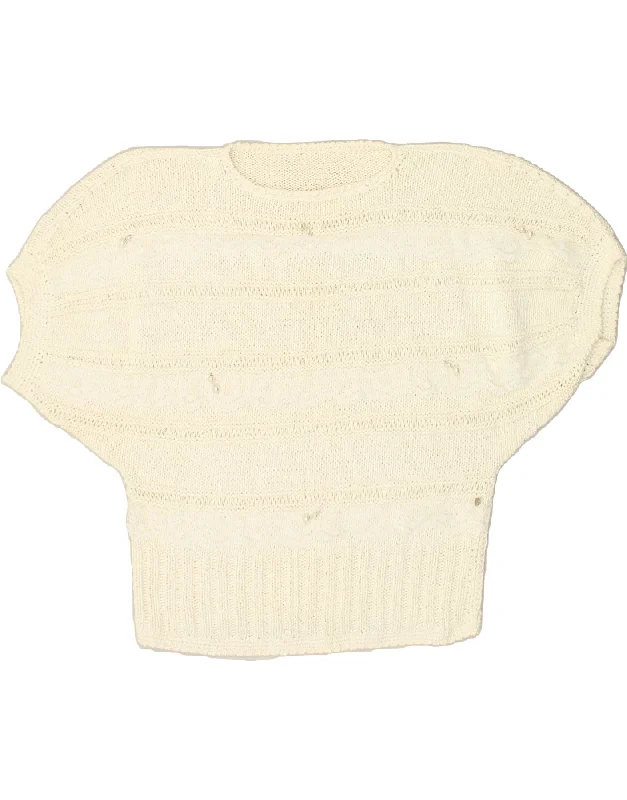 Last Chance VINTAGE Womens Batwing Crew Neck Jumper Sweater UK 14 Medium White