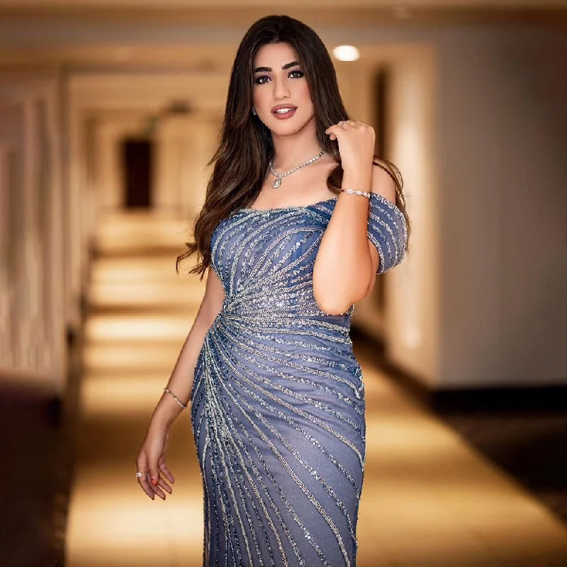 Epic Deals Serene Hill Blue Sexy Boat Neck Split Mermaid Elegant Beaded Arabic Evening Dresses Gowns For Woman Wedding Party 2024 LA71858