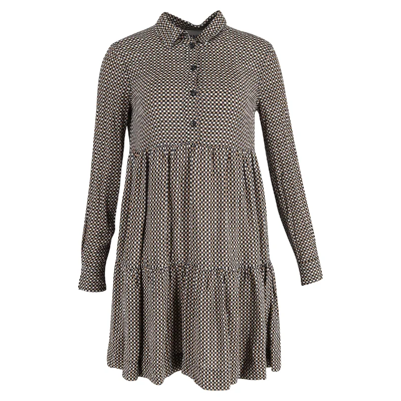 Buy More, Save More Ganni Printed Crepe Layer Mini Dress in Multicolor Viscose