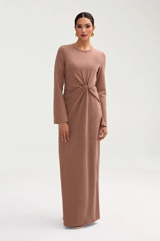 Today’s Deal Aissia Ribbed Twist Front Maxi Dress - Brownie