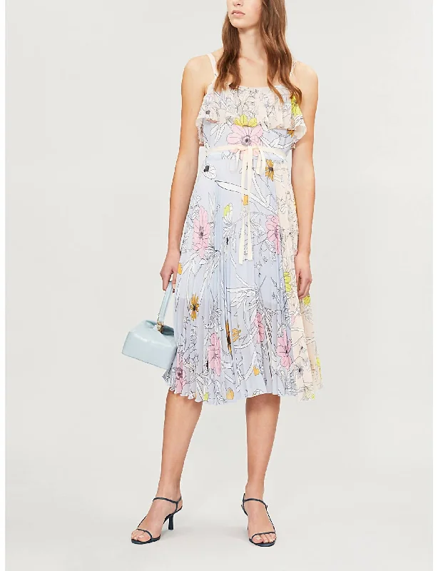 Customer Appreciation Sale Floral Print Midi Pleated Dress In Multicolor