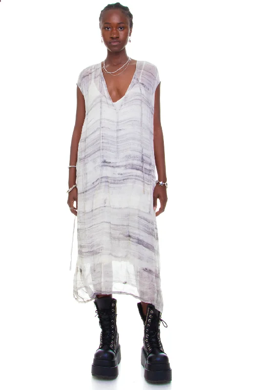 Midnight Sale Vintage Y2K Grey Dyed Pattern Layered Dress - S/M