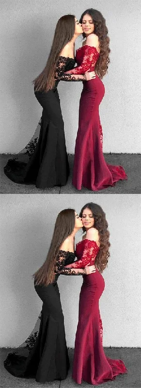 Lowest Prices elegant lace long sleeves mermaid formal long prom dress, PD58890