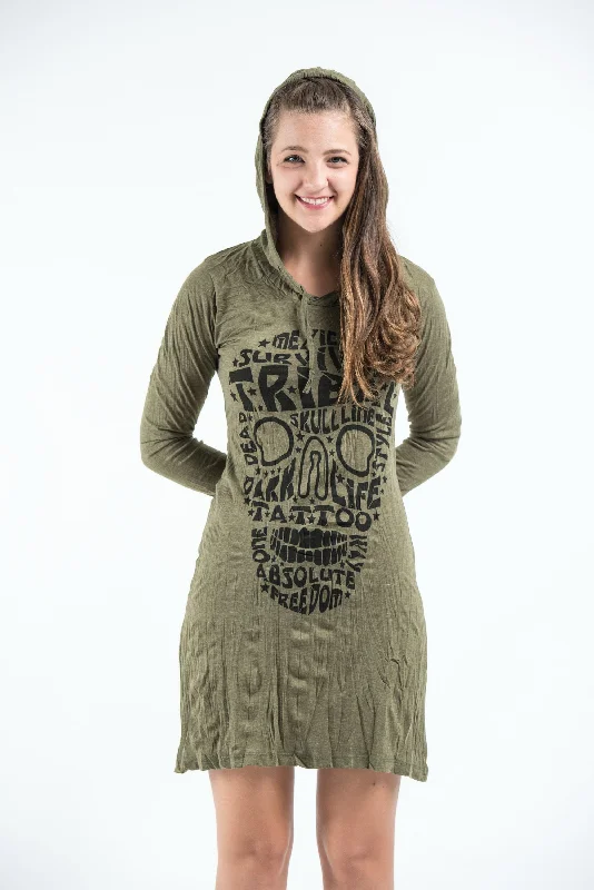 Price Buster Sure Design Women's Tribal Skull Hoodie Dress Green