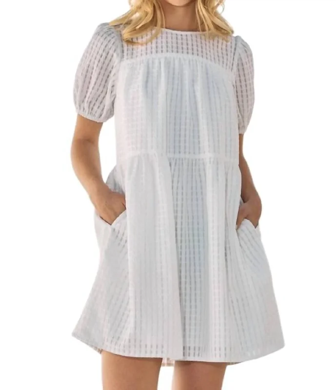 Huge Discounts Jacquard Babydoll Gridded Mini Dress In Off White