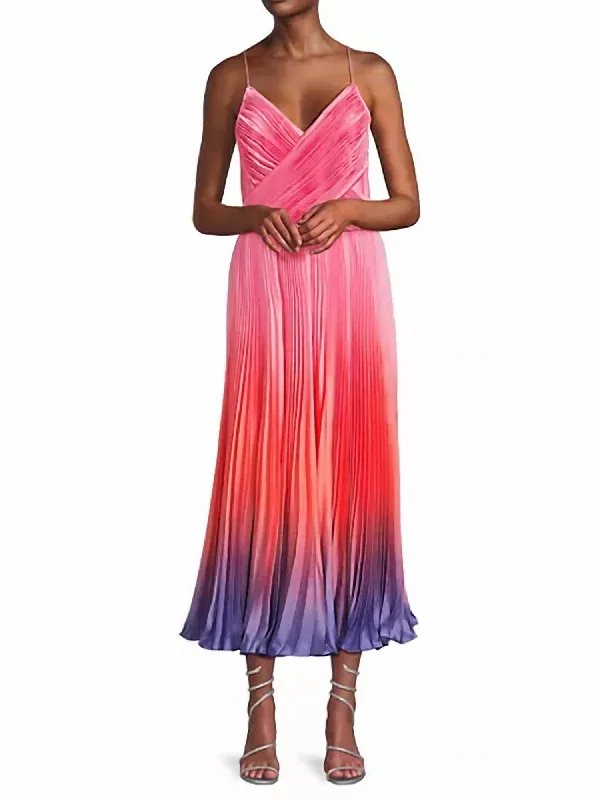 Anniversary Sale Fiji Pleated Midi Dress In Sunset Gradient