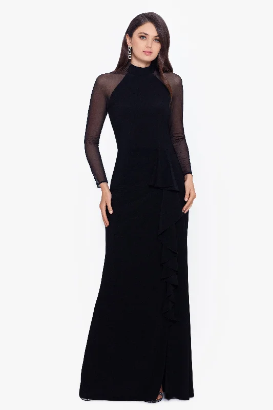 Must-Have Deals "Valerie" Long Mock Neck Mesh Long Sleeve Dress