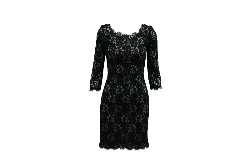 Unmissable Offer Diane Von Furstenberg Lace Long Sleeves Dress in Black Rayon