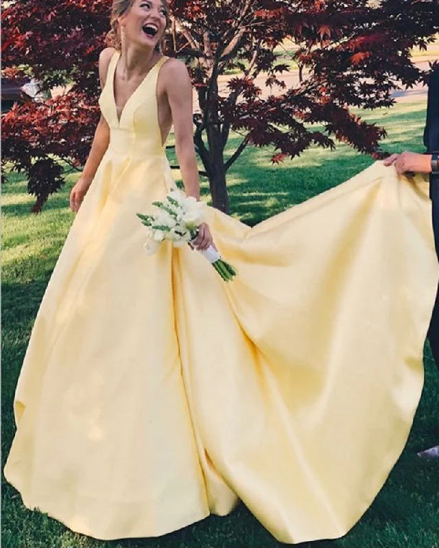 Bonus Savings Elegant yellow/Blue/Pink V Neck Party Gown Senior Girls Prom Long Dresses PL414 Bonus Savings Elegant yellow/Blue/Pink V Neck Party Gown Senior Girls Prom Long Dresses PL414