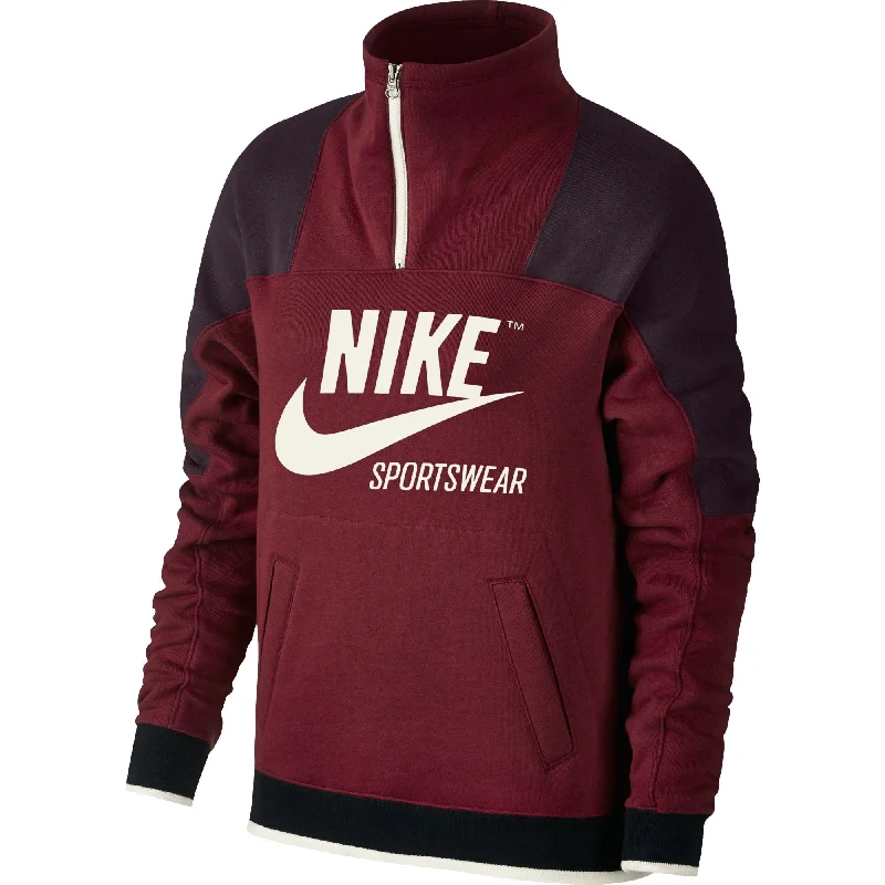 Unmissable Offer Nike Sportswear Archive Half Zip Pullover Women's Hoodie Burgundy-Black