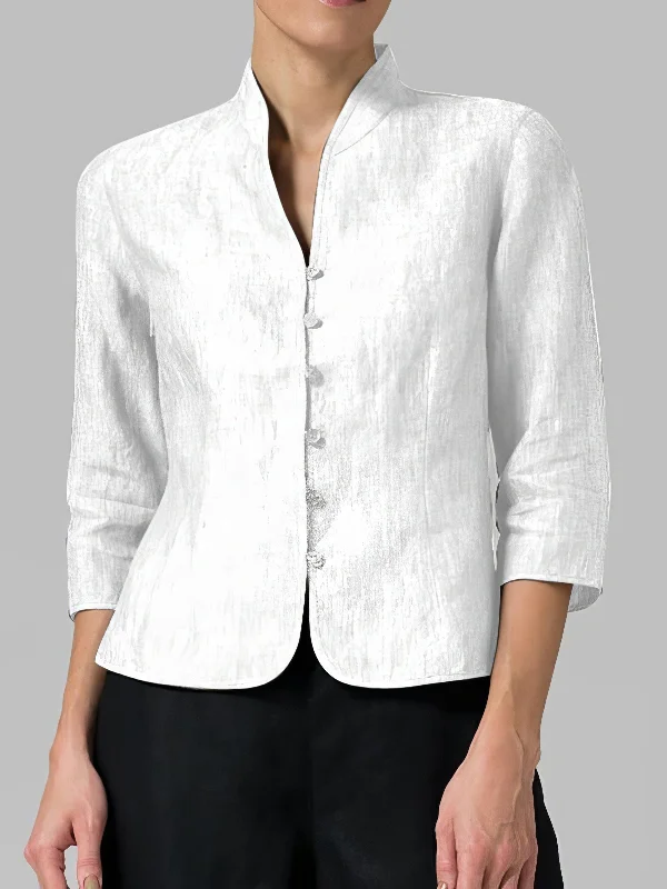 Buy Now 3/4 Sleeve Tie-Waist Linen Blend Shirt