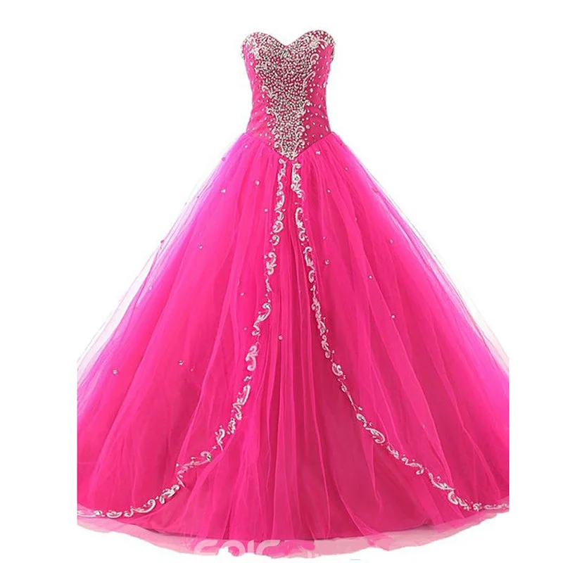TIME-Limited Offer Fuchsia Sweetheart Masquerade Gown Ball Gown Tulle Prom Dresses with Beading Crystal Quinceanera Dress TIME-Limited Offer Fuchsia Sweetheart Masquerade Gown Ball Gown Tulle Prom Dresses with Beading Crystal Quinceanera Dress