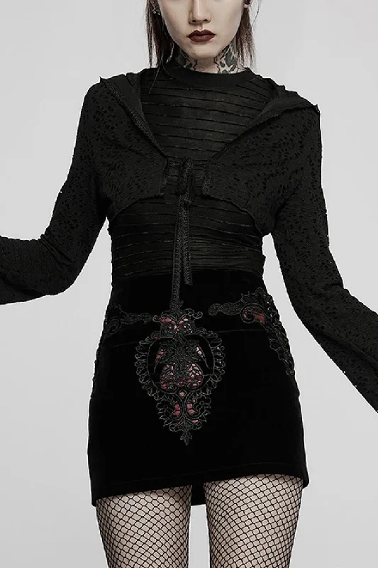 Instant Discount Black Gothic Lace Big Hat Hole Mysterious Horn Long Sleeve Short Women's Coat Instant Discount Black Gothic Lace Big Hat Hole Mysterious Horn Long Sleeve Short Women's Coat