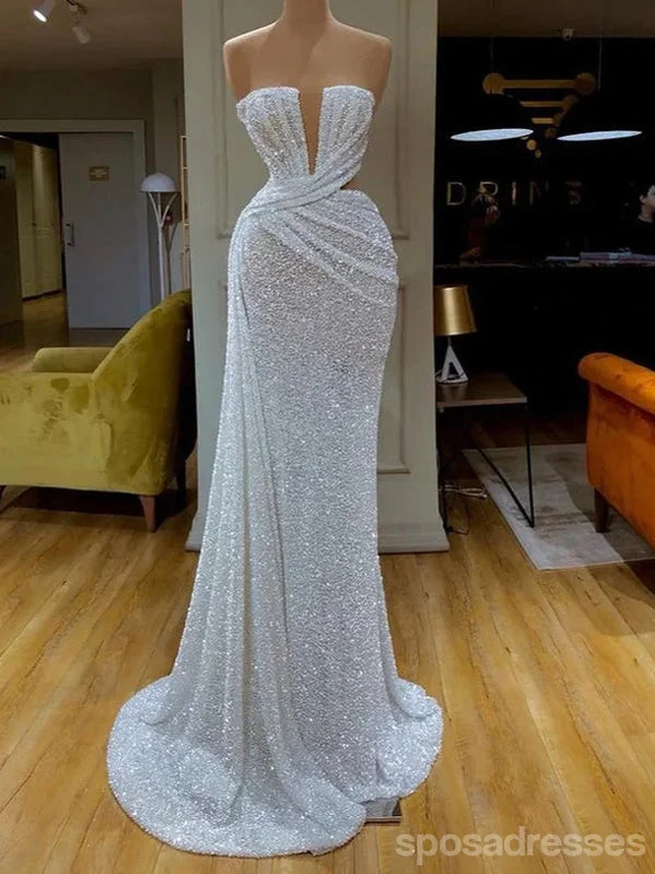Special Discount Unique Ivory Mermaid Deep V-neck Cheap Long Prom Dresses,13007