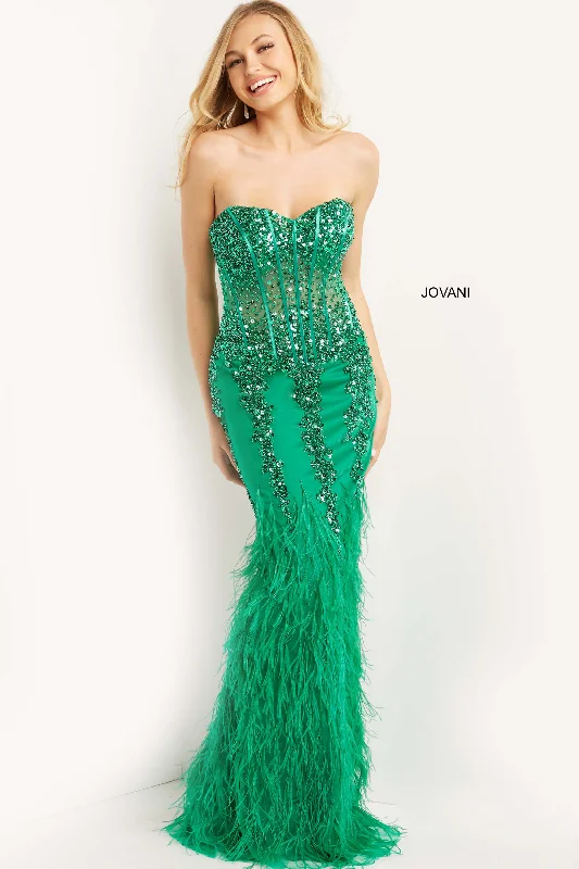 Price Rollback Jovani 08142 Size 6 Emerald Long Fitted Feather Prom Dress Pageant Gown Strapless Sheer Mermaid Price Rollback Jovani 08142 Size 6 Emerald Long Fitted Feather Prom Dress Pageant Gown Strapless Sheer Mermaid