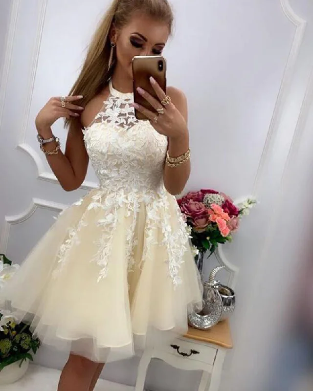 Online Only Halter Short Prom Dress for Teens ,Beige/Ivory Lace Girl Homecoming Dress for Graduation SP08124 Online Only Halter Short Prom Dress for Teens ,Beige/Ivory Lace Girl Homecoming Dress for Graduation SP08124